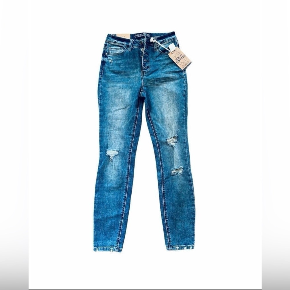 Vanilla Star Blue Skinny Jeans Distressed High-Waisted - Size 3
